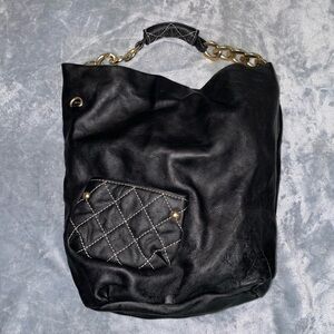 Juicy Couture Black Leather Shoulder Bag with Gold Chain